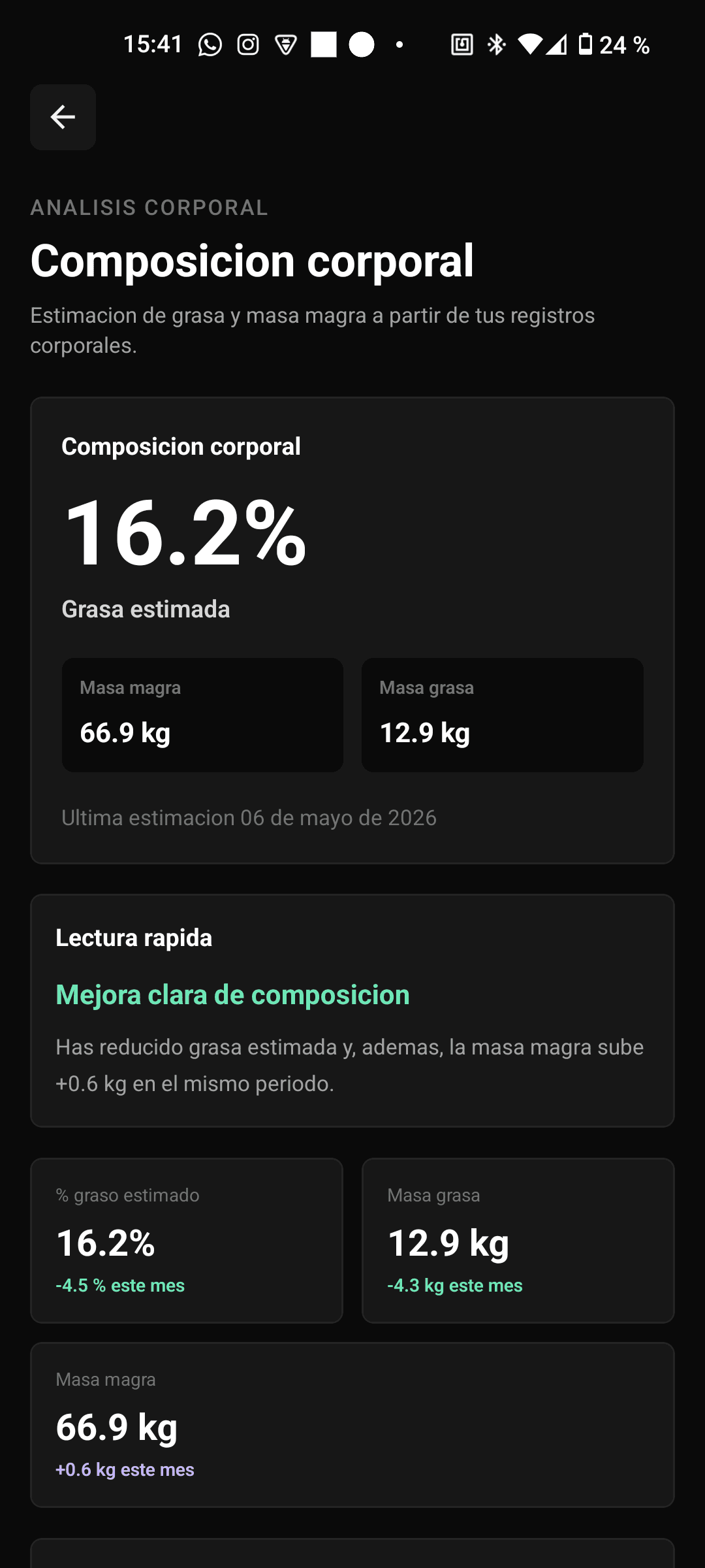 Captura de Composición corporal en FitStats
